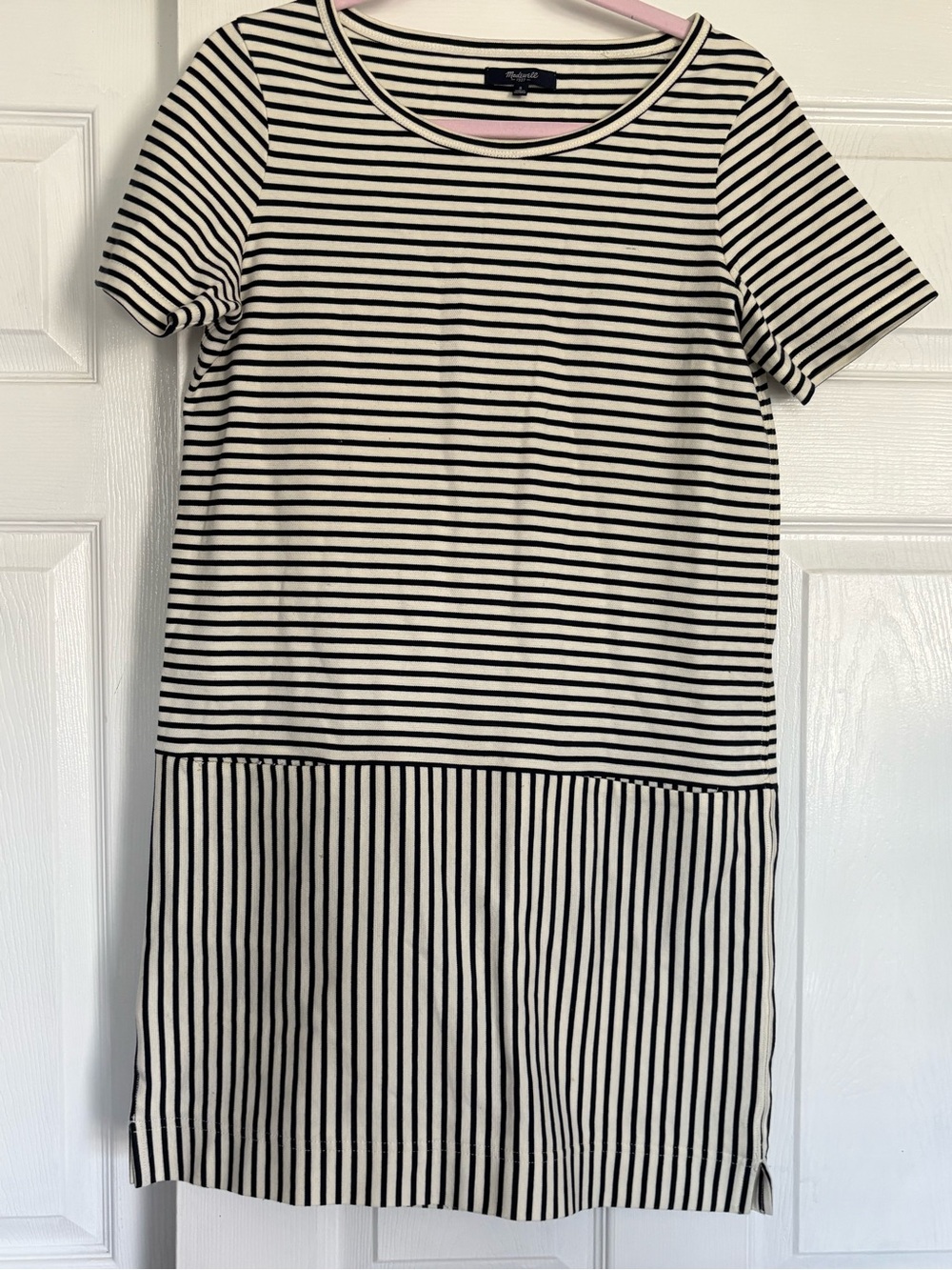 Madewell Black and White Striped Short Sleeve Mini Dress